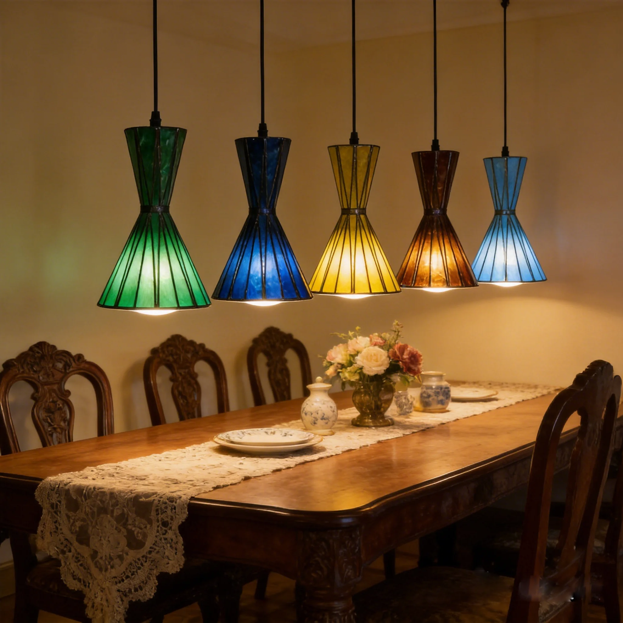 Industrial Mediterranean Retro Hanging Lights Stained Glass Dining Room Bedroom Homestaybed Lamps Retro Small Chandelier