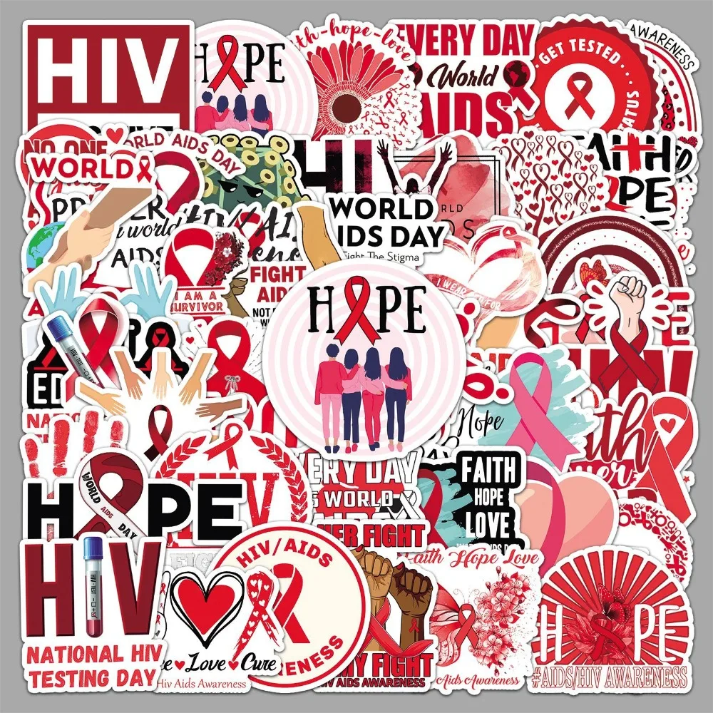 10/50pcs HIV/AIDS Hope Ribbon Graffiti Stickers Cartoon Prevention Promotion English Slogan Decor Mobile Phone Computer Sticker