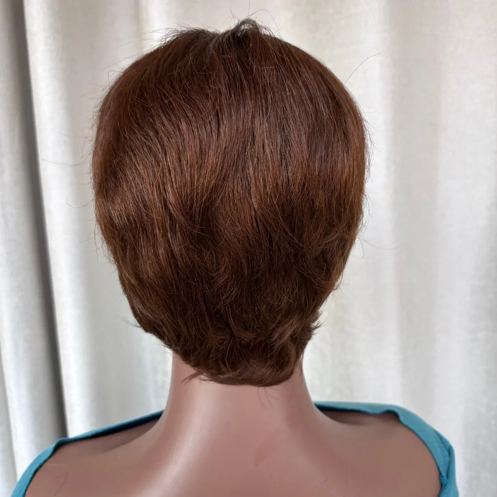 10A Brazilian Human Hair Bob Wig, T1B/4 Ombre Brown Straight Short Wig with Bangs, 4x1 Lace Glueless Natural Looking Chic Hair