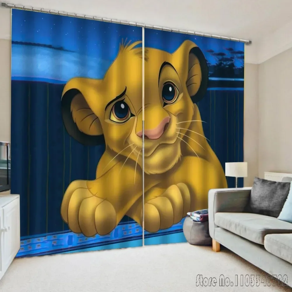 

Disney Lion King Blue Simba Monkey Window Curtain 3D Print Blackout Curtains Living Room Bedroom Decor Custom Kids Gift