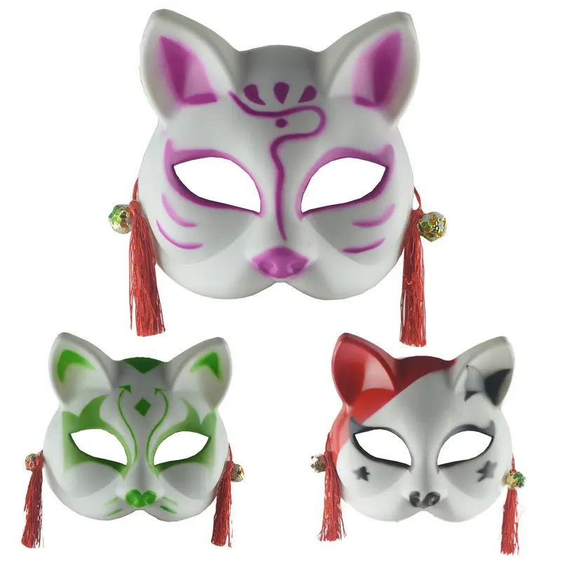 Japanese Anime Foxes Mask Cosplay Hand-Painted Demon Slayer Half Face Cat Masks Masquerade Festival Party Props Random Color