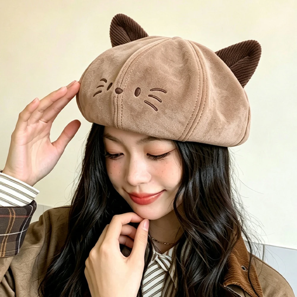 HT5151 Damen-Baskenmützen 2026 Neue Frühlings- und Herbst-Baskenmütze für Damen mit niedlichen Ohren, achteckige Newsboy-Kappe, weiblicher koreanischer Stil, Künstler- und Malermütze – Detail 7