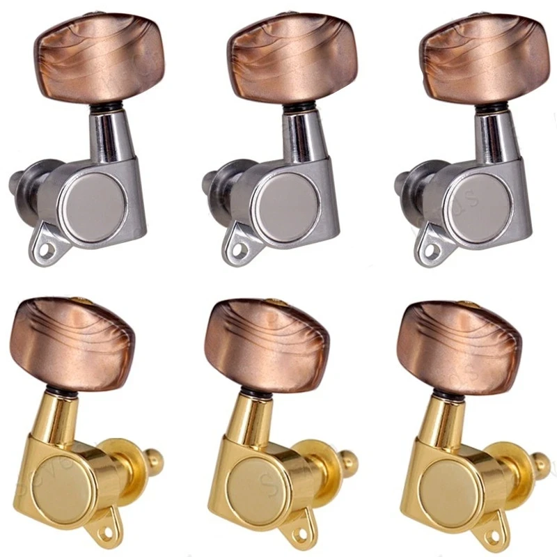 A Set 6 Pcs Coffee Big Square Button Tuning Pegs Tuners Machine Heads For Electric Acoustic Guitar Accessories Parts