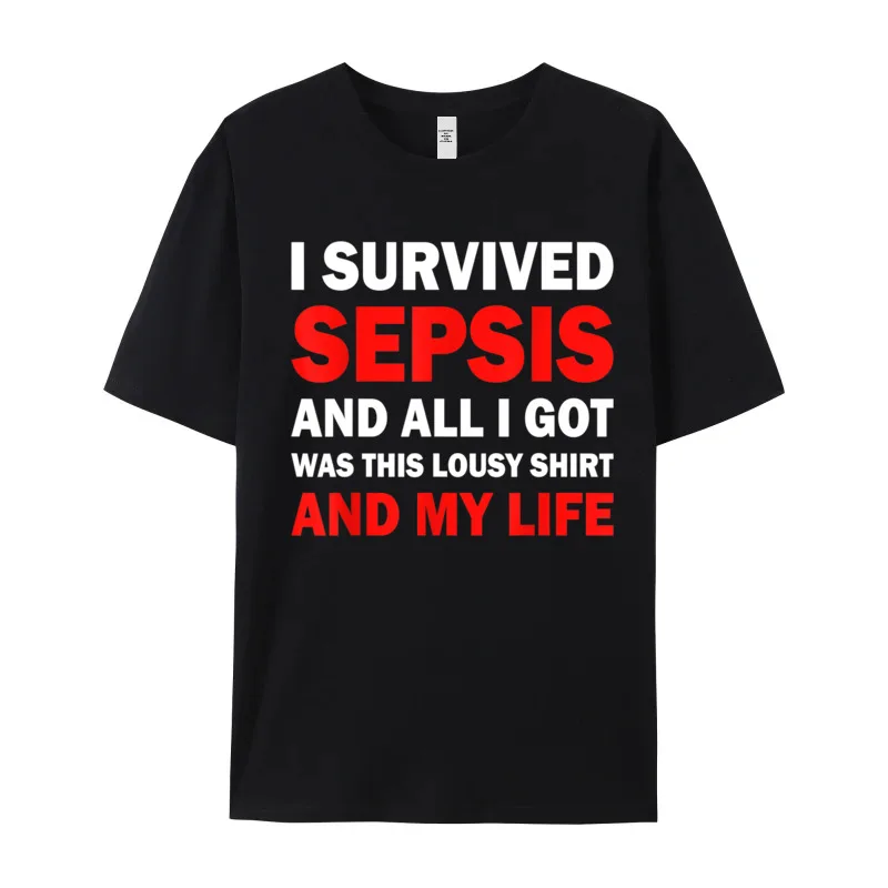 Funny I Survived Sepsis And all Crew Neck T-Shirt Summer Tops Tees Short Sleeve for Women Retro Pure Cotton Geek T-shirts