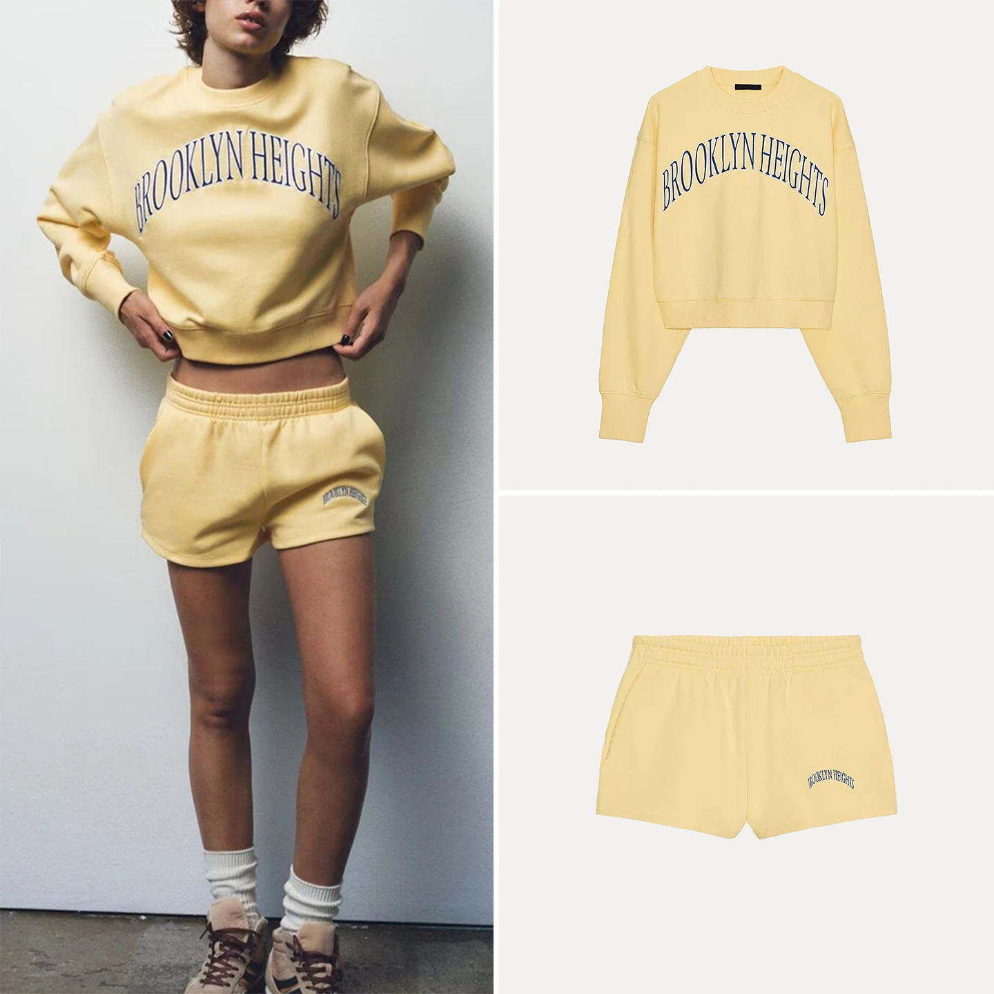 

Женский комплект: свитшот и шорты из фланелевой ткани с вышивкой, с длинными рукавами, круглым вырезом, дышащий, из полиэфирного волокна