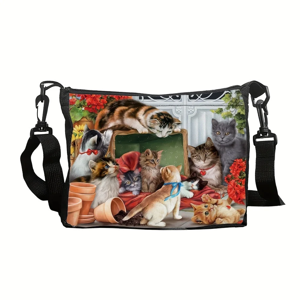 Kitten Series Crossbody Bag, Large Capacity Shoulder Bag With Adjustable Shoulder Strap, Outdoor Commuting Crossbody Bag