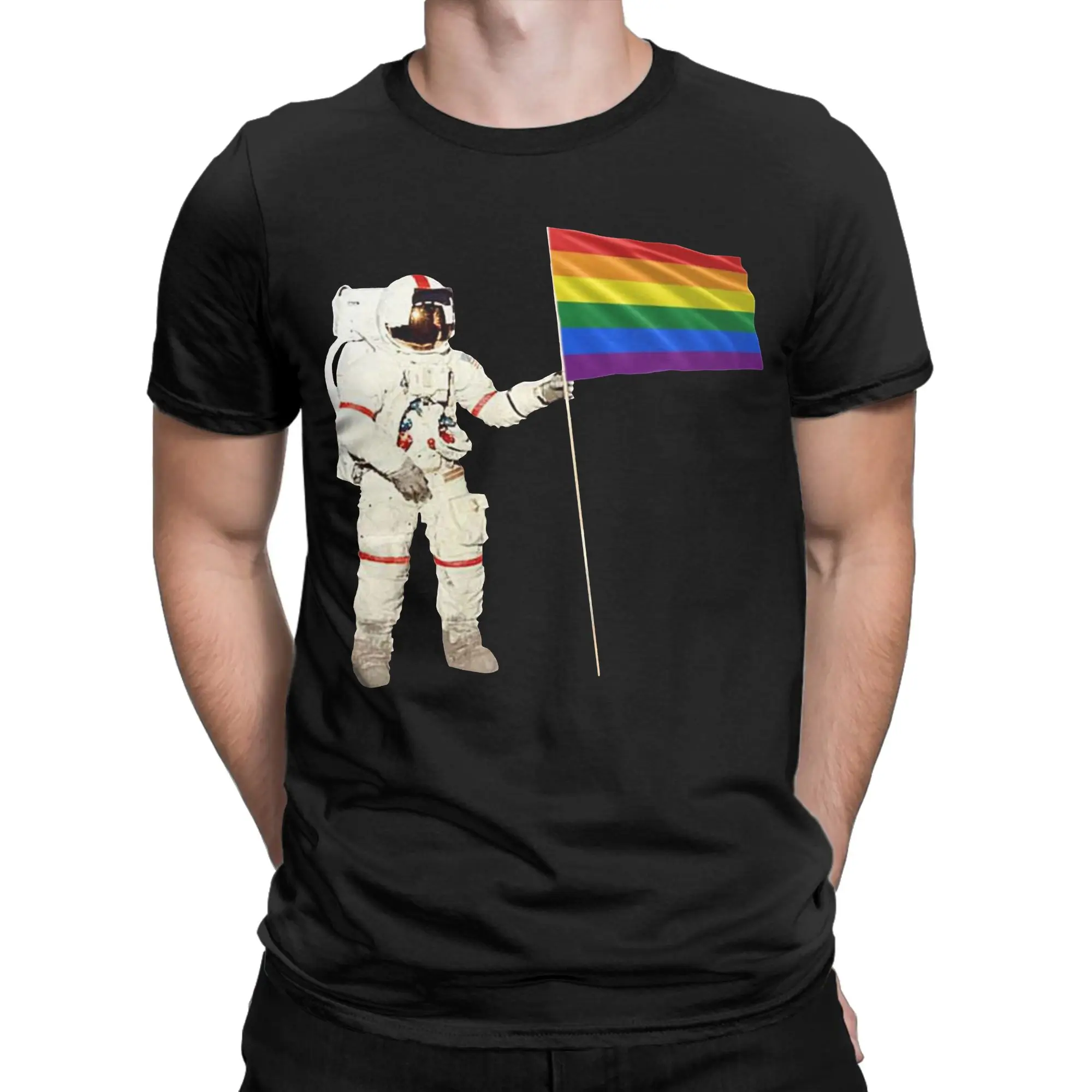 Streetwear Moon Landing Pride Gay T-Shirt Men Cotton Short Sleeve Astronaut Lesbian LGBT Round Neck Summer Top Tee