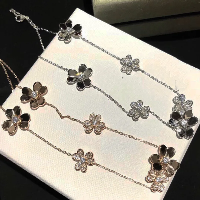 Cute Large And Small Flower Necklace Micro Paved Zirconia Crystal Charm Chain Necklace For Women Exquisite Version Brand Jewelry