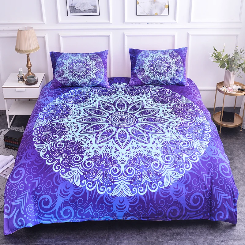 Blue Floral Mandala Bedding Comfortable Microfiber Duvet Cover Set with Pillowcase Luxury Double EU King Queen Size Bedding Set