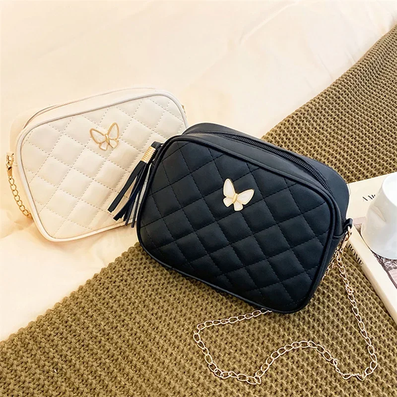 Women Small PU Leather Lingge Embroidery Crossbody Bag Causal Chain Shoulder Bag Fashion Luxury Brand Leather Purse