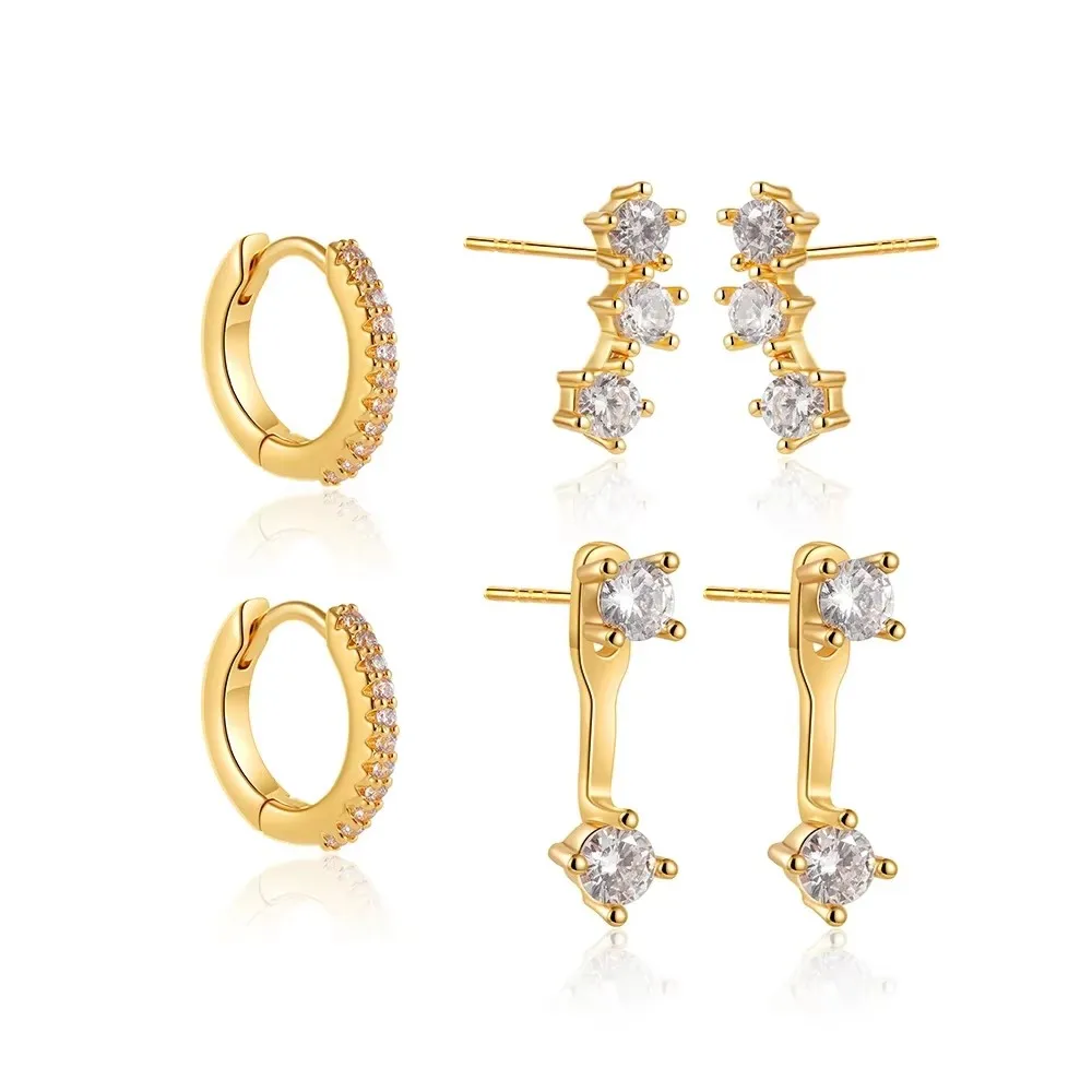 Statement 3Pair Stackable Ear Piercing Stud Earrings for Women Dainty Cubic Zircon Cartilage Huggie Hoop Earrings Luxury Jewelry