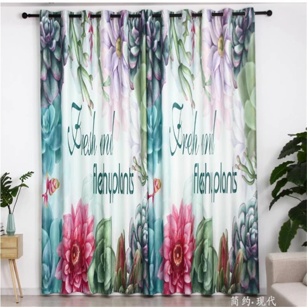 3d curtains custom green plant curtain small fresh bedroom living room thickened thermal insulation blackout curtains