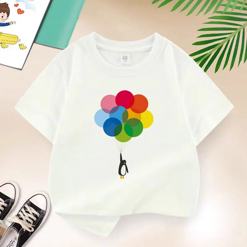 New 2025 Summer Fashion Children's Free Penguins Teen T-shirt Boys T Shirt Boys Clothes Print Cotton T Shirts Kids Clothes