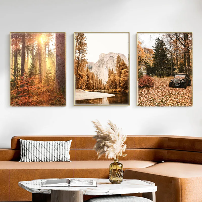 Autumn Forest Animals Autobot Nature LandscapeScenery Poster Canvas Painting，Modern Living Room Decor Wall Art  Picture