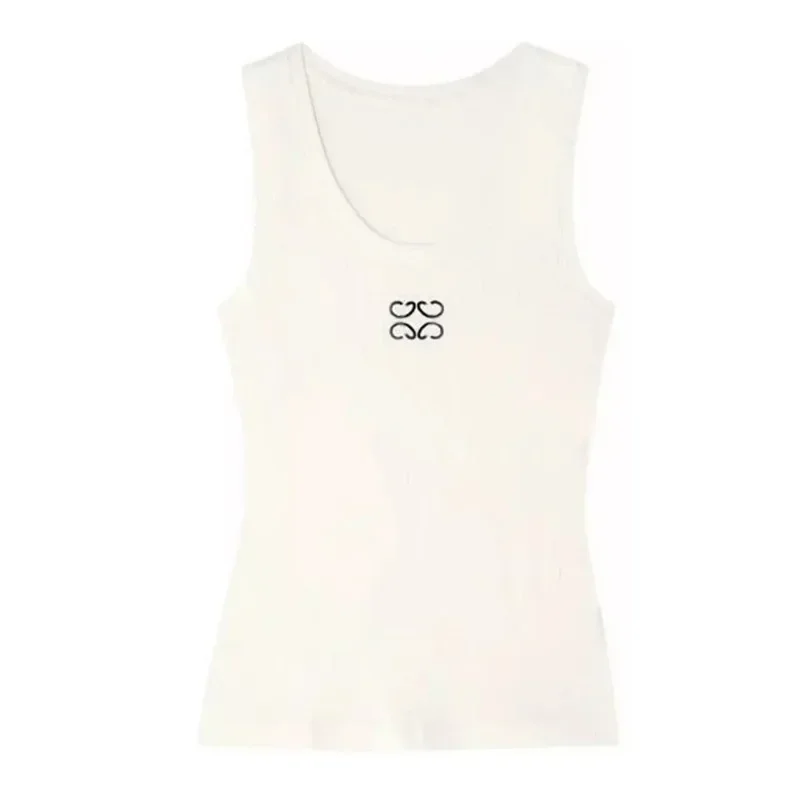 2024 Summer New Women's Fashion Luxury Sweatshirt U-neck Sleeveless Embroidered T-shirt Logo