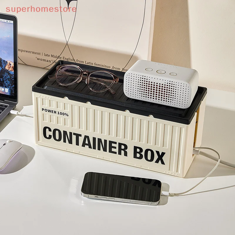Unique Container Desktop Power Strip Storage Box Dustproof Socket Storage Box Home Wire Case Wire Management Cable Organizer