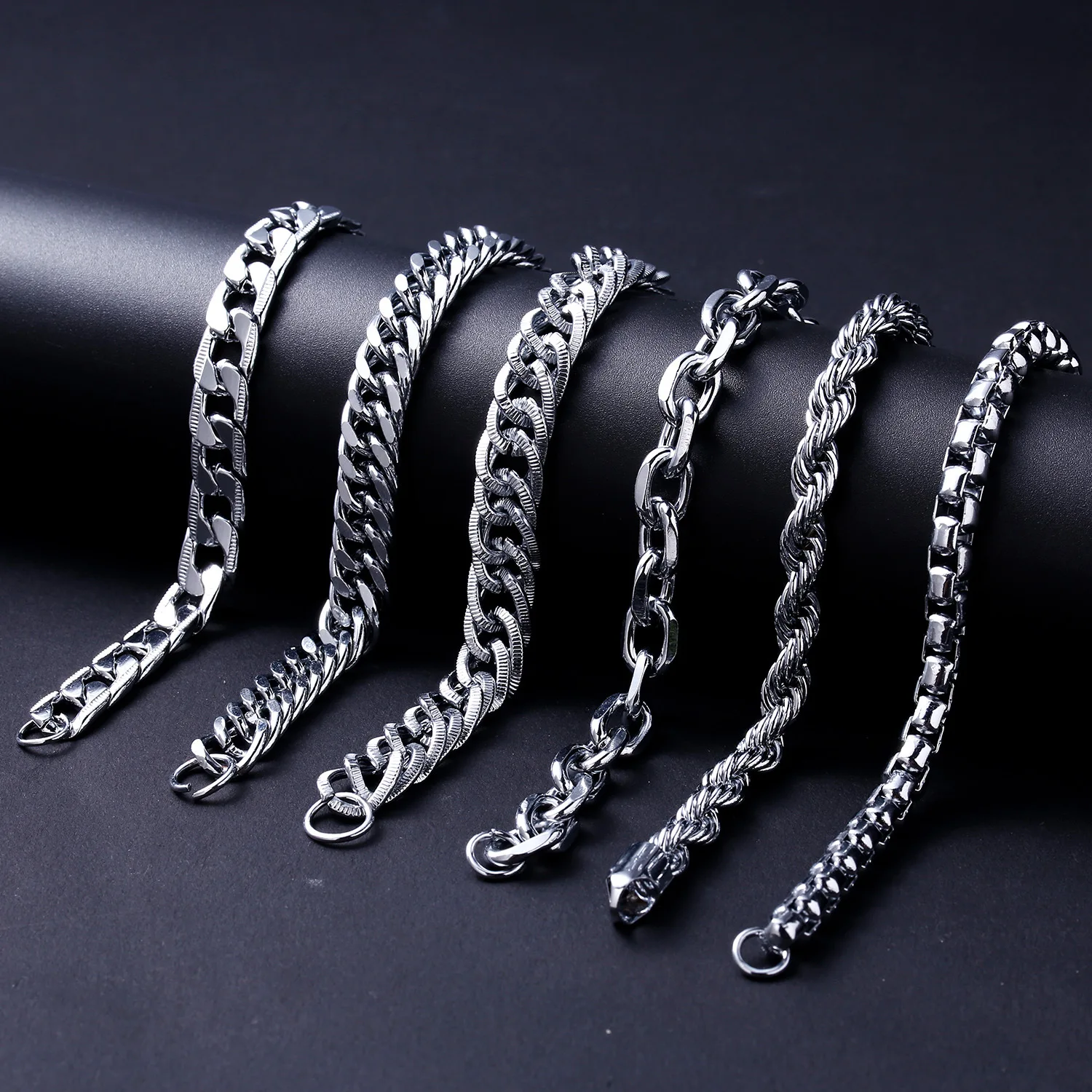 2022 New Trendy 316L Stainless Steel Base Chain Bracelet for Men Women Link Cuban Byzantine Coffee Beans Pig Nose Jewelry Gift