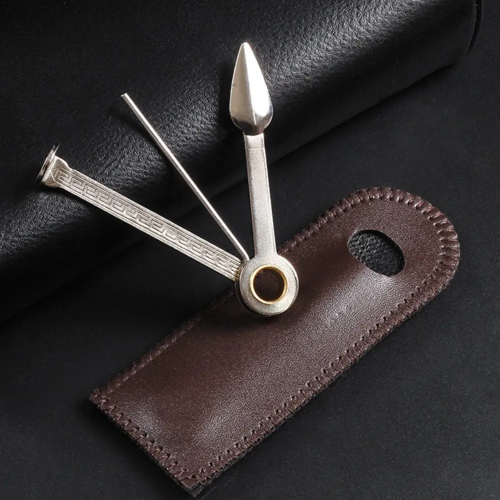 3In1 Tobacco Knife Metal Cleaning Tool Scraper Needle Portable Smoking Accessory with Leather Sheath