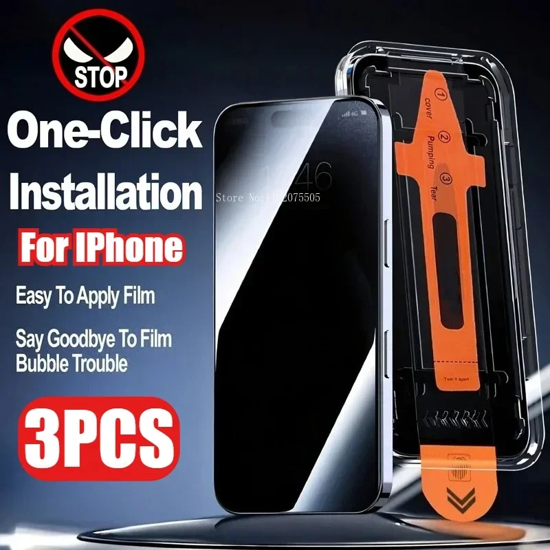 

3Pcs Privacy /HD Screen Protector for IPhone 16 Pro max 16e 15 13 Pro Max 15 14 Plus 13 12 11 One Click Dust Free Tempered Glass