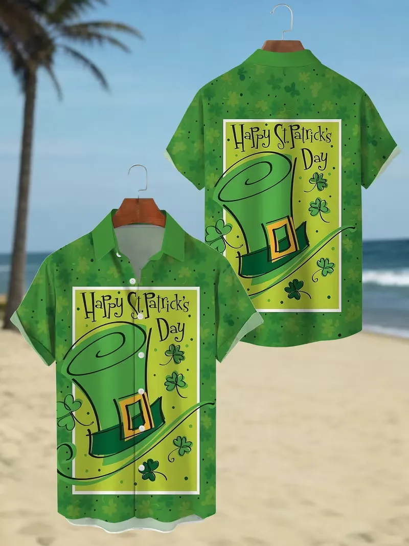 

Men's St. Patrick's Day Beach Shirts Casual Button Up Short Sleeve Hawaiian Shirt 3d Print Holiday Surfing Shirt For Men