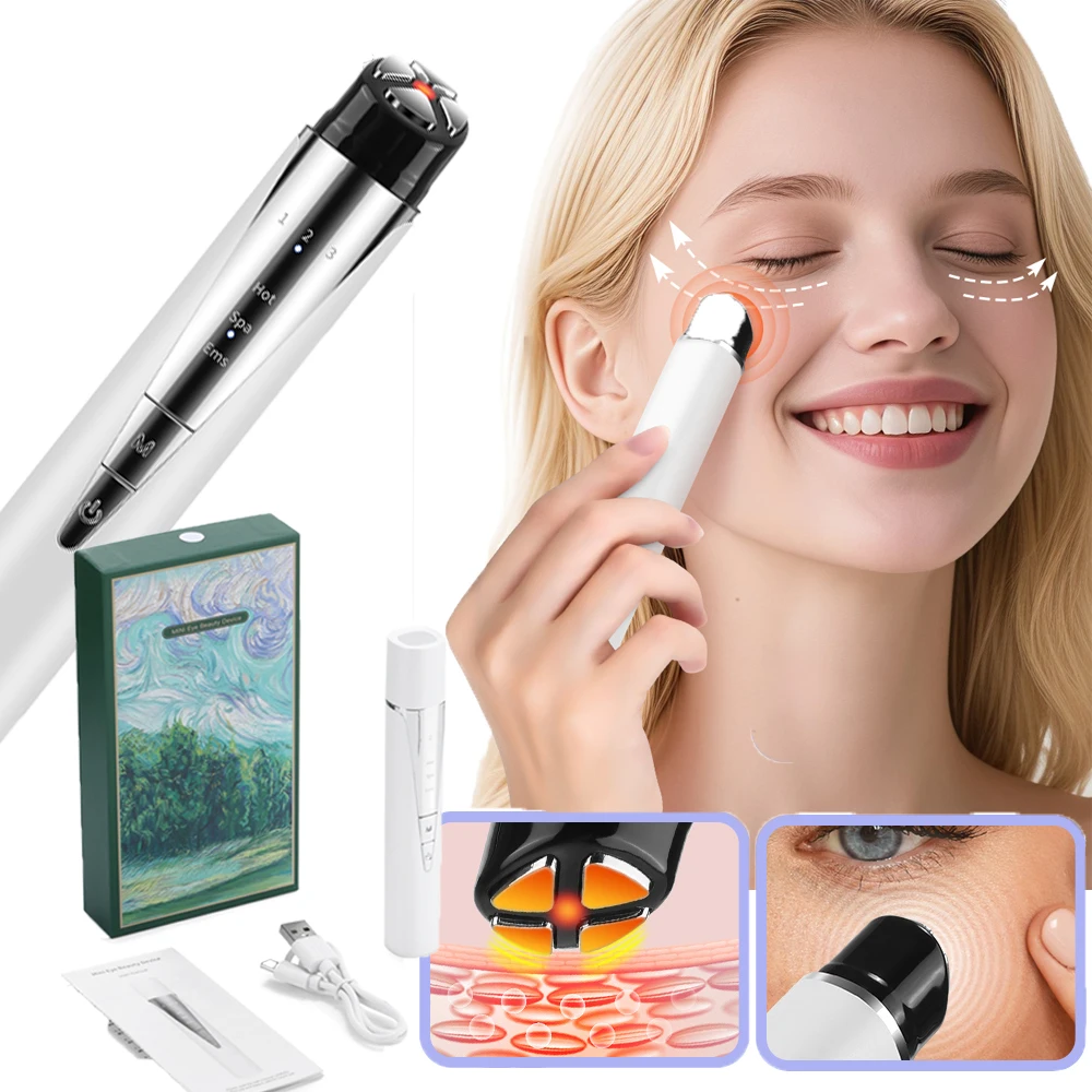 เครื่องนวดตา LED สีแดง EMS ไมโครเคอร์เรนท์ พร้อมตัวตั้งเวลา ฟังก์ชั่นความร้อน และนำเข้าสารบำรุง สำหรับใช้ในบ้าน ปกป้องดวงตา