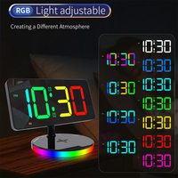 Smart Large Screen Mirror Alarm Clock With Forwireless Charging And Adjustable Makeup Mirror RGB Digital 