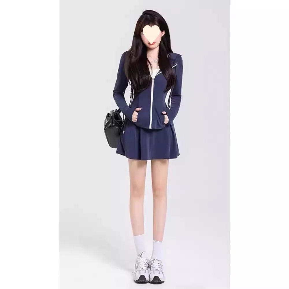 Fall 2026 Hoodie Jacket Skirt Set College Style Casual Sports Outfit for Little Girls High Waist Short Skirt Long Sleeve