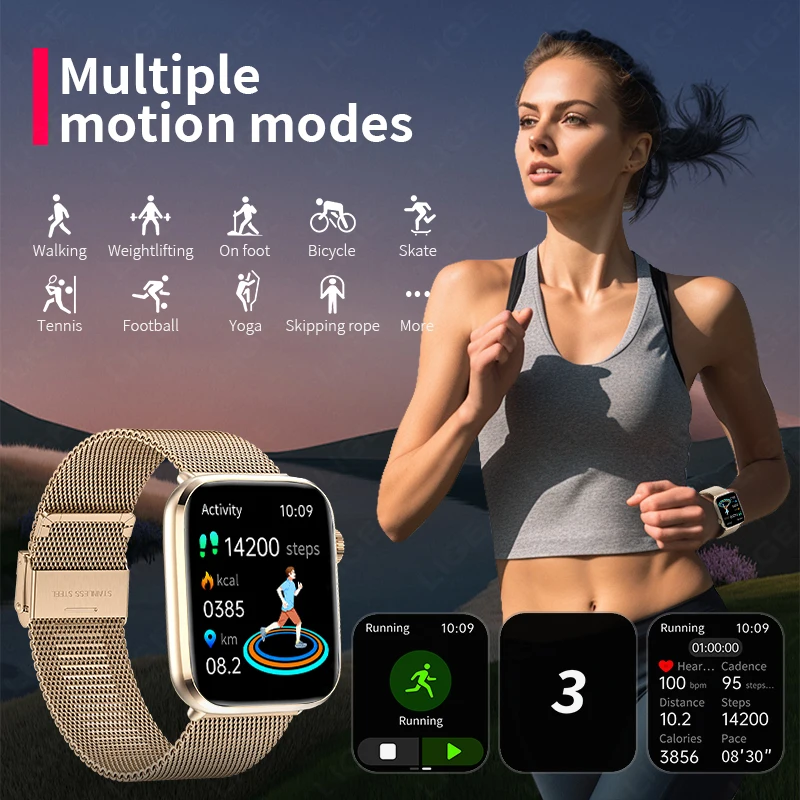 Reloj inteligente LIGE a la moda para mujer, pantalla de 1,85 pulgadas, llamada Bluetooth, monitoreo de salud, rastreador de actividad/deporte, reloj inteligente para hombres y Xiaomi