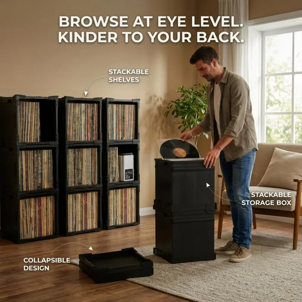 FlexiCube Vinyl Record Storage Box & Stackable Shelf (3 Cubes)