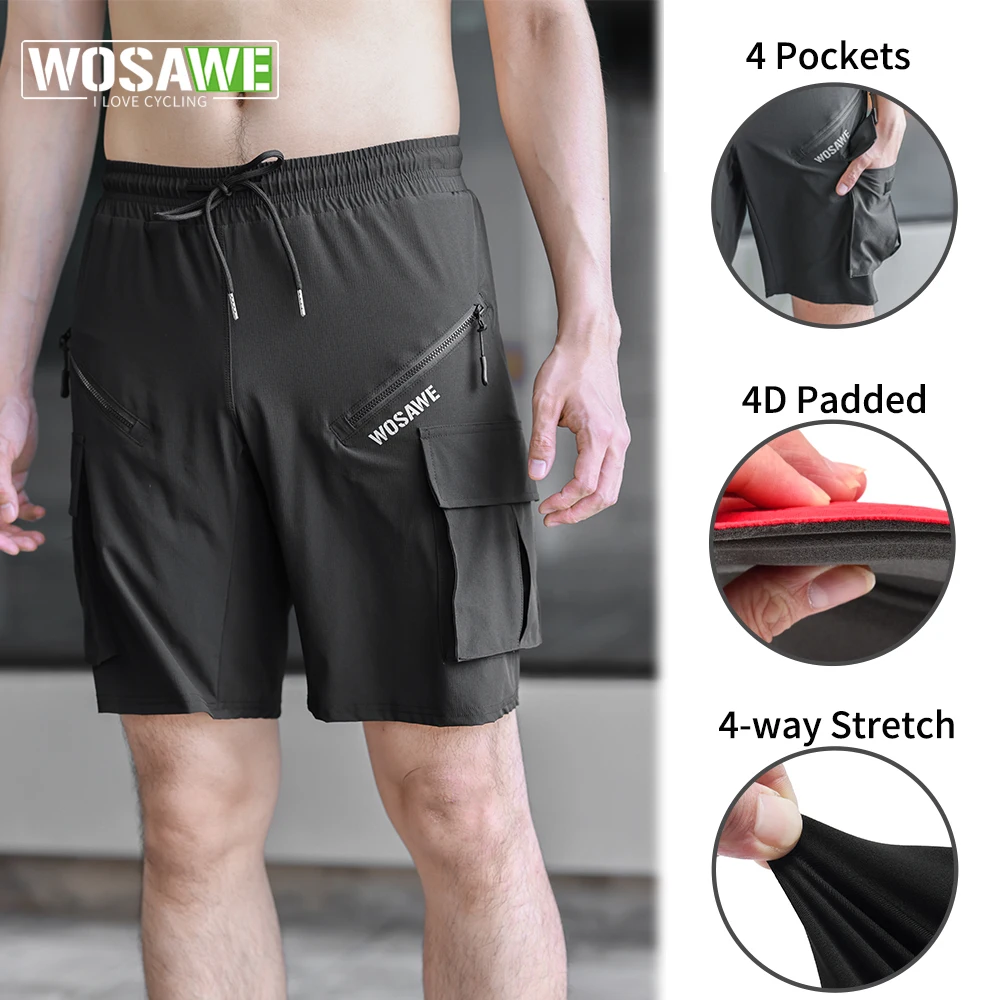 

WOSAWE Summer MTB Shorts Men Women Cycling Shorts 2 in 1 Mountain Bike Padded Shorts Quick Dry Active Training Cargo Bottoms