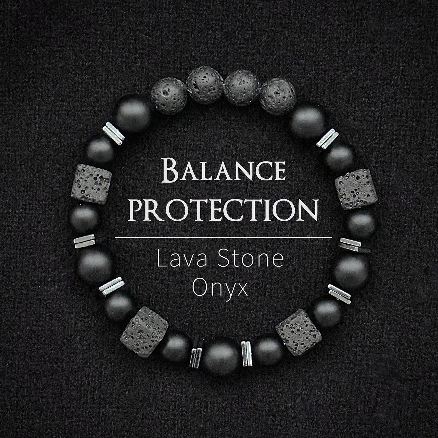 Pulseira de ônix preto fosco natural com pulseira de lava cúbica, pulseira de equilíbrio, pulseira de pedra natural, presente para homem/namorado, 1 peça