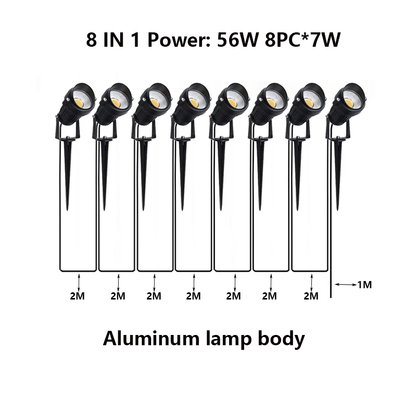 Luces de jardín al aire libre, lámpara LED de césped, 4-6-8 en 1, 14W, 42w, 56W, decoración de paisaje, focos de espiga, DC24VAC110VAC220V