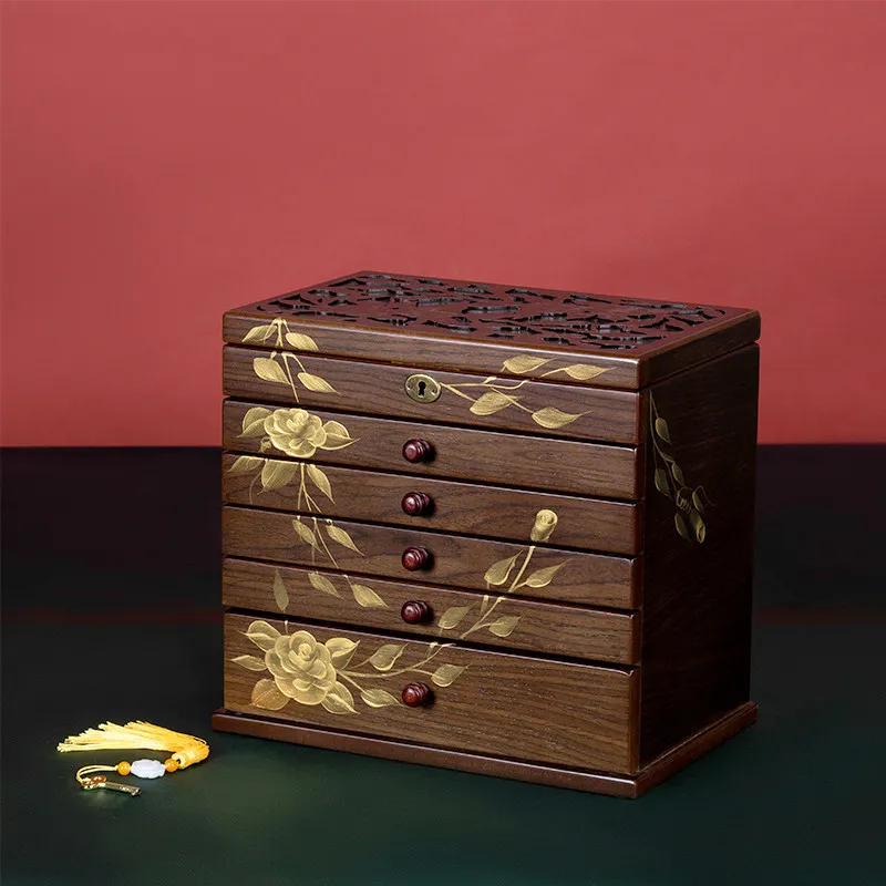 Large Capacity Solid Wood Jewelry Box Elegant Storage Case for Bracelet Necklace and Ornaments Household Goods