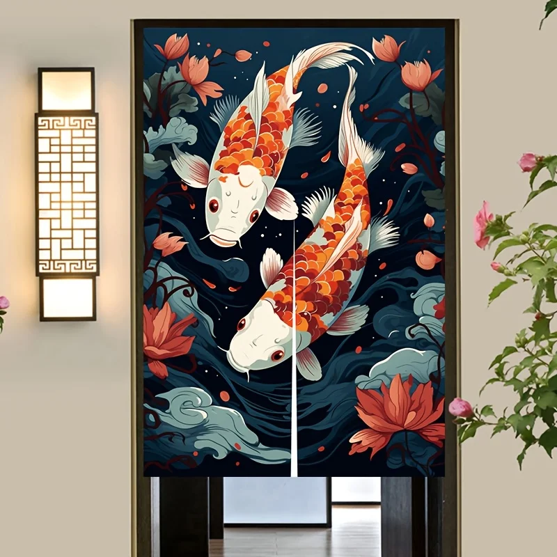 Japanese Koi Fish and Lotus Door Curtain Water Garden Art Decor Colorful Partition for Home