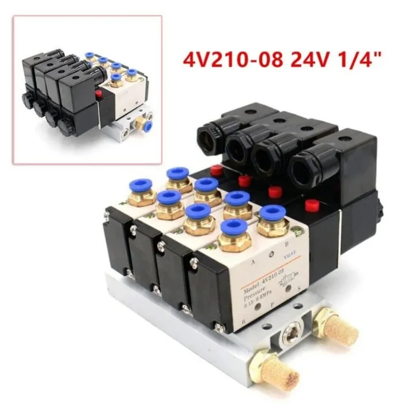 1Pc Pneumatic Electric Solenoid Valve 5 Way 2 Position Control Air Gas Magnetic 4V210-08 12V 24V 220V Coil Volt