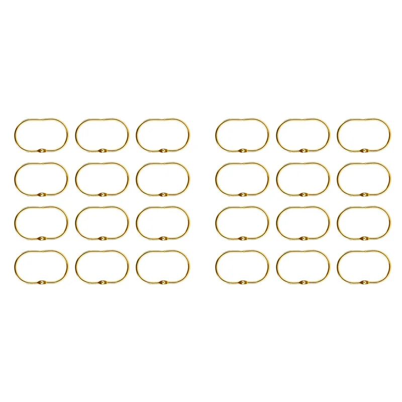 

N04R 24 Pcs Open Shower Curtain Hook Rings Oval Hanging For Rod Hooks Metal Bathroom Gold