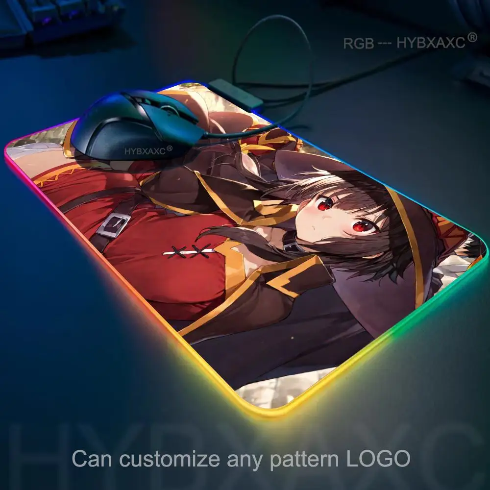 anime KonoSuba Megumin Mouse Pad RGB Gaming Mouse Pad Desk Mat HD Gamer Large LED Light XXL HYBXAXC MousePads PC Computer Carpet