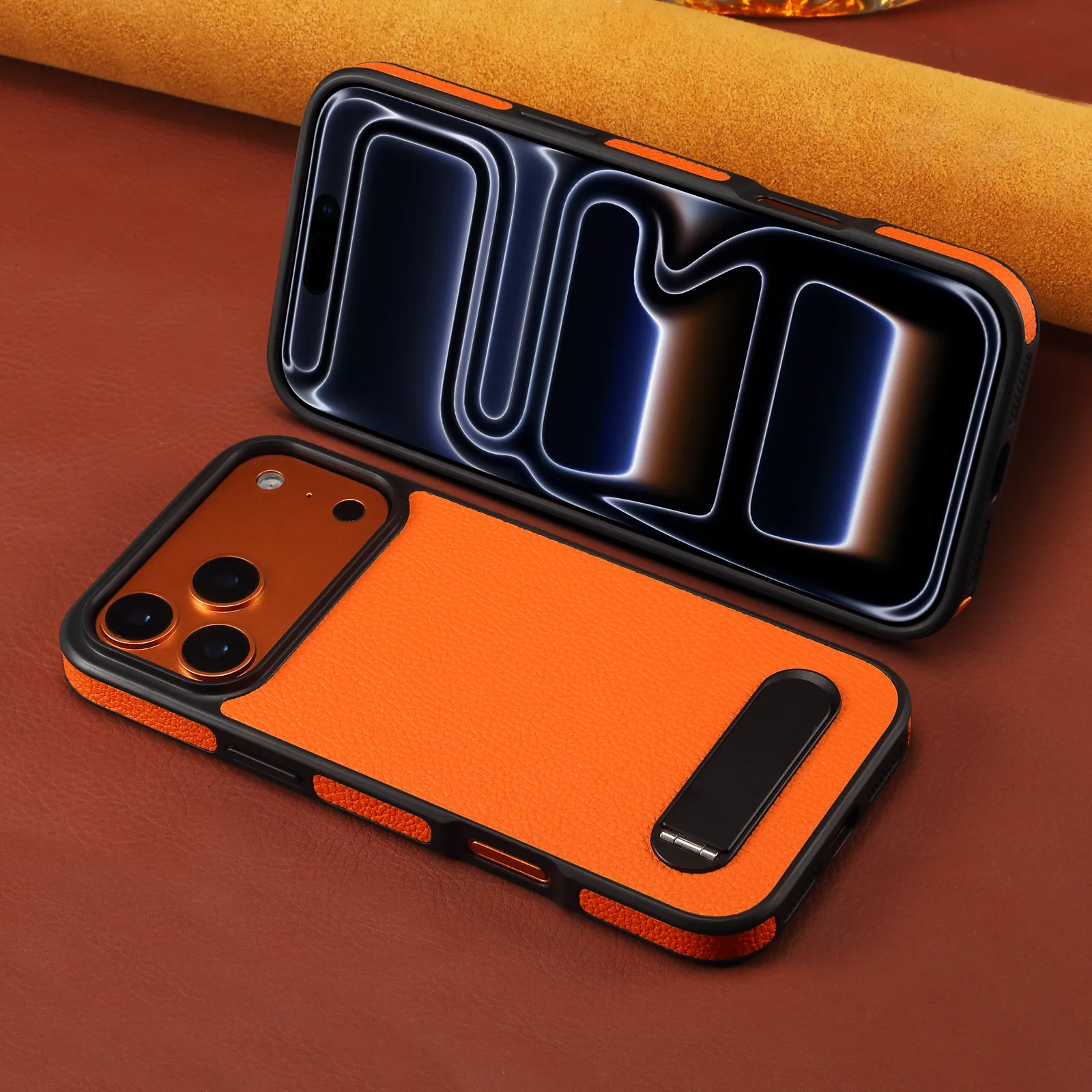 Luxury Lychee Pattern Magnetic Leather Stand Phone Case For iPhone 13 14 15 16 17 18 Pro Max Wireless Charging Bracket Cover