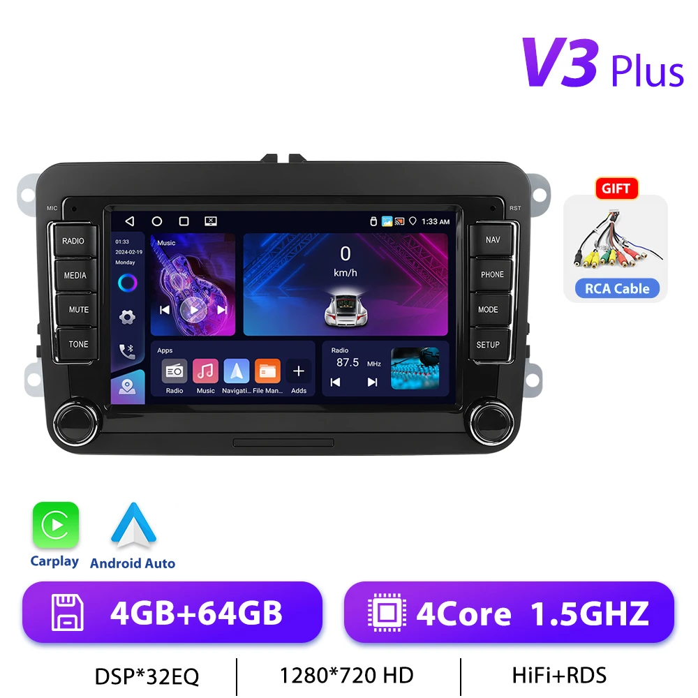 Podofo 7 "9" CarPlay Android Autoradio Voor Volkswagen VW Golf Passat JETTA Skoda SEAT Auto Intelligent Systeem 2din GPS Autoradio