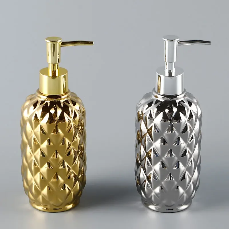 400ml ceramic lotion bottle gold silver diamond lattice press soap dispenser texture hand lotion shampoo sub bottle  bathroom