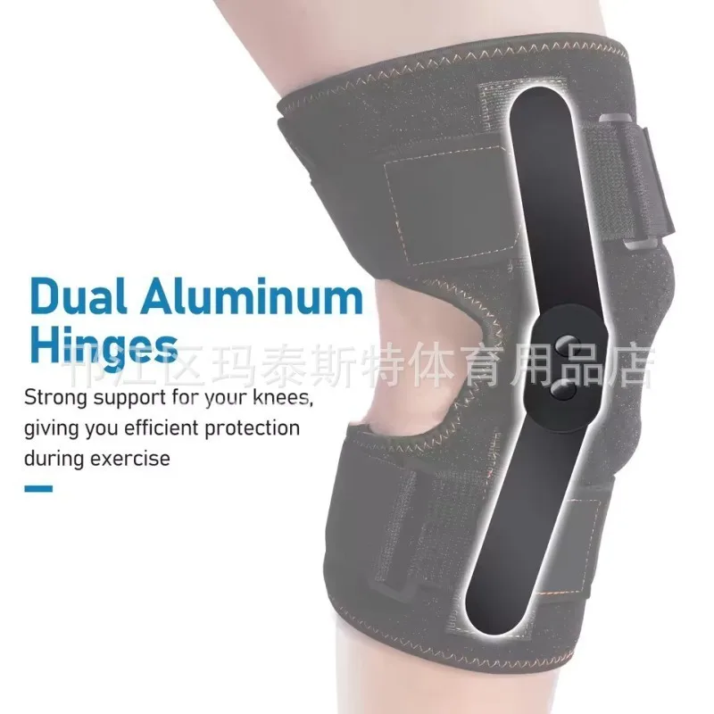 Aluminum Alloy Hinged Knee Brace, Dual Spring Support, Magic Tape Compression Knee Stabilizer for Sports Protection