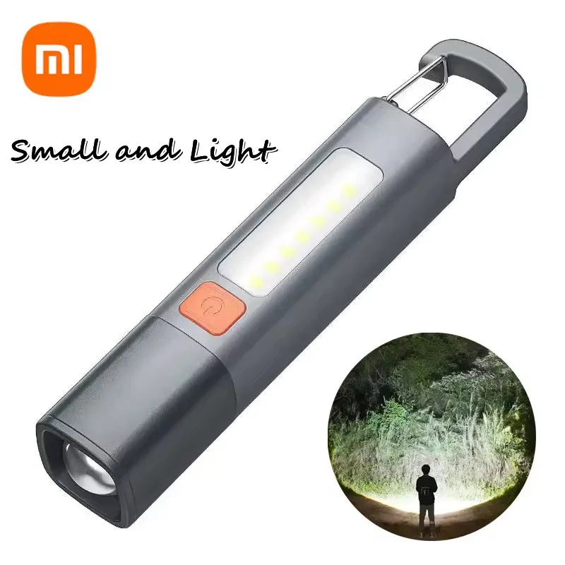 Xiaomi Outdoor Flashlight ABS Portable USB Charging Strong Light Variable Focus with Floodlight Side Lights Mini Flashlight Lamp