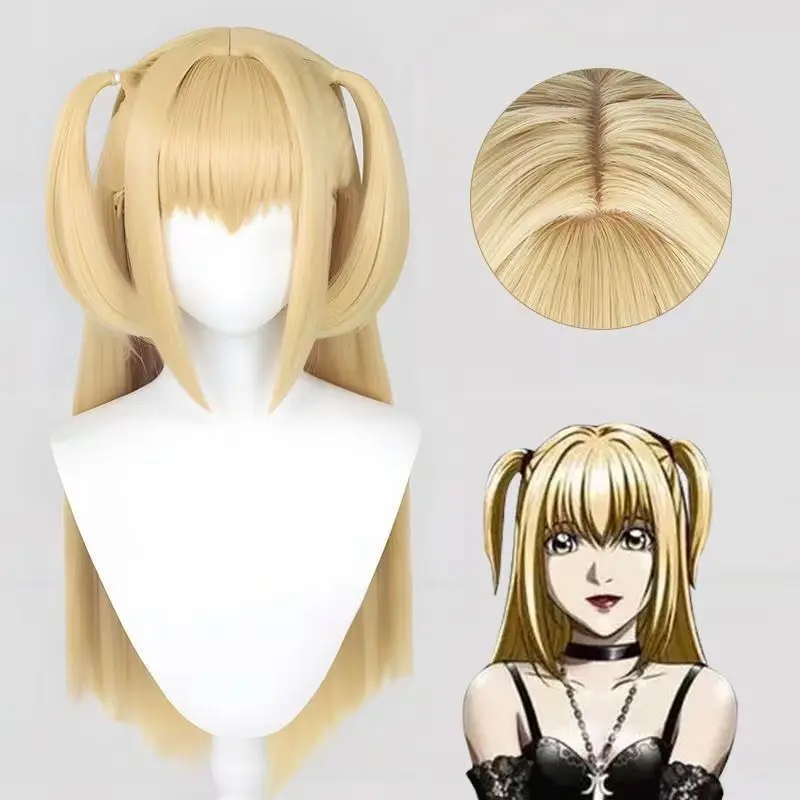 Anime Death Note Misa Amane Cosplay Wig Golden Blonde Double Ponytail Long Straight Heat Resistant Synthetic Hair for Halloween