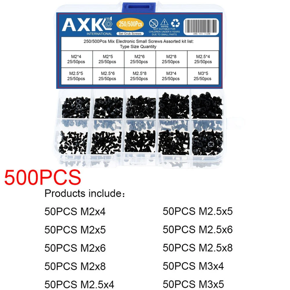 AXK 250Pcs/500Pcs M2 M2.5 M3 KM Screw Flat Head Phillips Screws  Laptop Notebook Screws Set Kit for computer small screw - Image 4