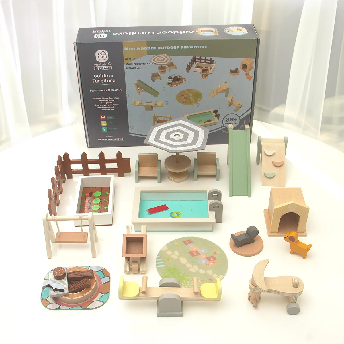Juego de simulación para niños, juego de patio de juegos en miniatura, muebles de exterior para casa de muñecas, Mini juguete de escena de simulación