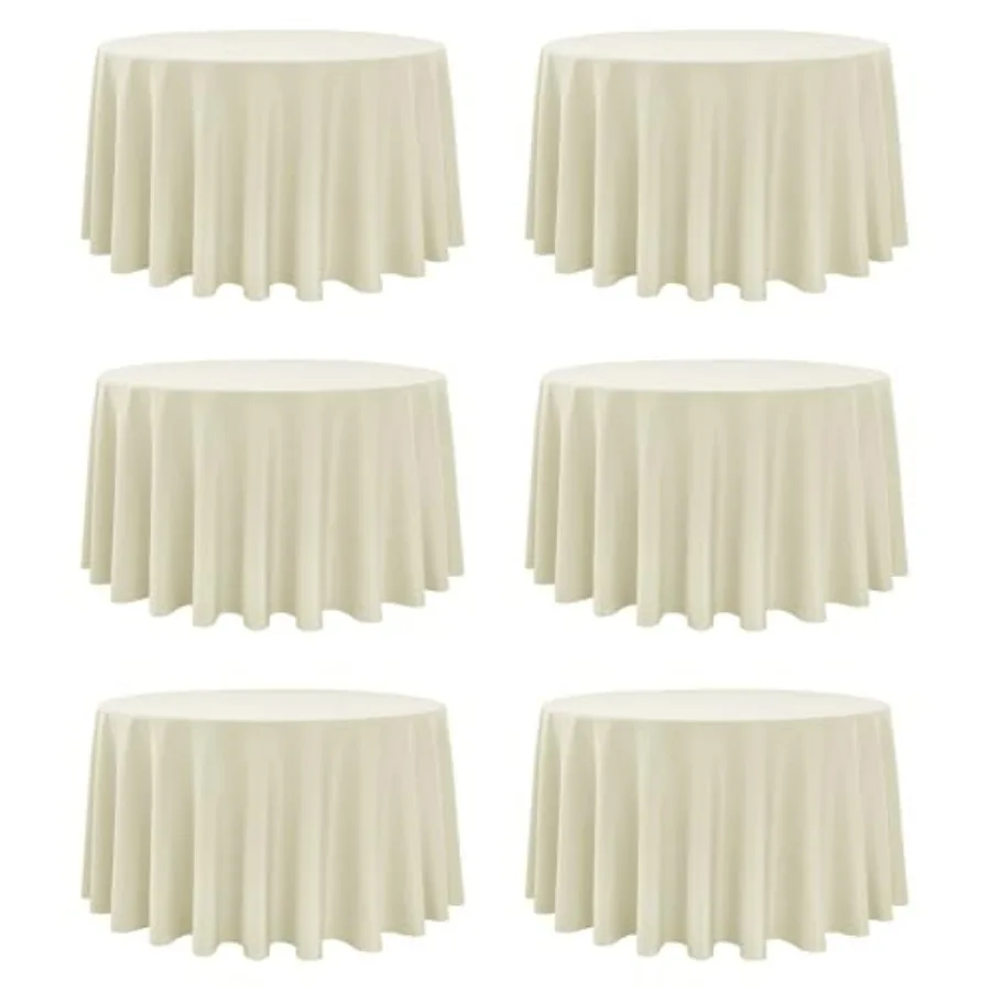 

6-Pack Ivory Round Tablecloths 120 Inches Stain-Resistant Polyester for 5-6 Ft Round Tables Washable Table Covers for Weddings