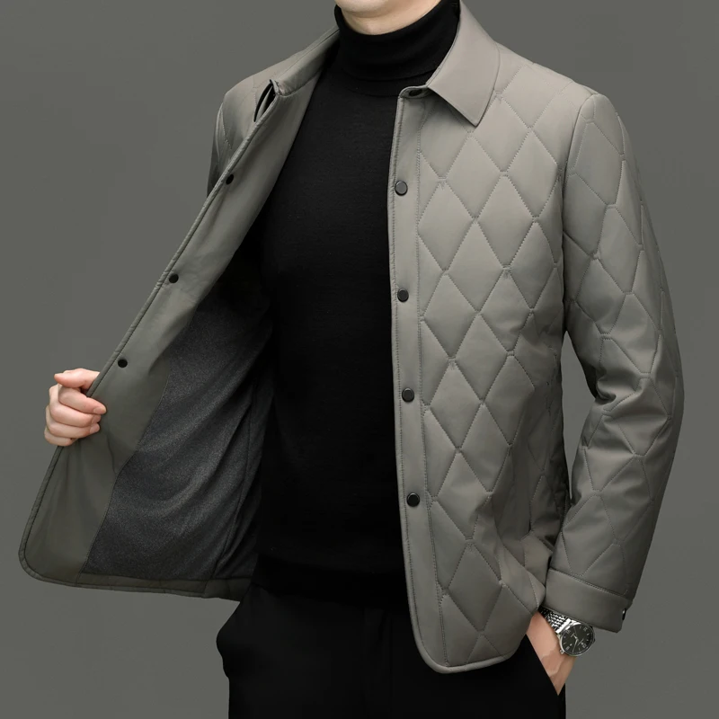 

Winter Autumn Men Plaid Quilting Jackets Khaki Blue Thermal Executive Padded Coats Business Casual Outerwear Lightweight Outfits
