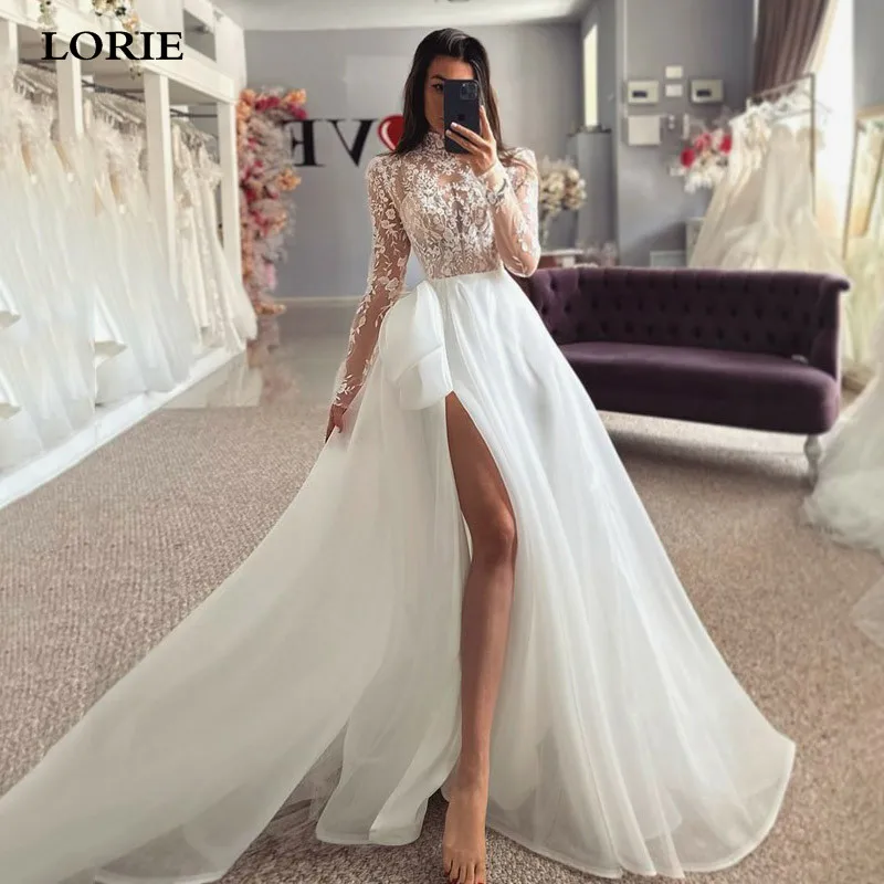 

LORIE vestidos de novia Wedding Dresses High Neck Long Sleeve Bride Dress 2024 Soft Tulle High Side Split Wedding Gowns