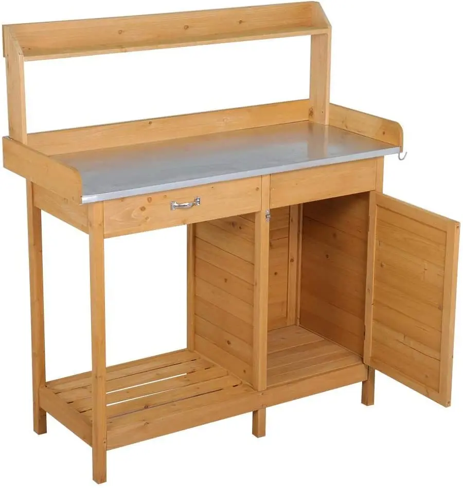 Outdoor Home Garden Natural Bamboo Modern Planting Potting Bench Garden Table Work Table Plant Holder