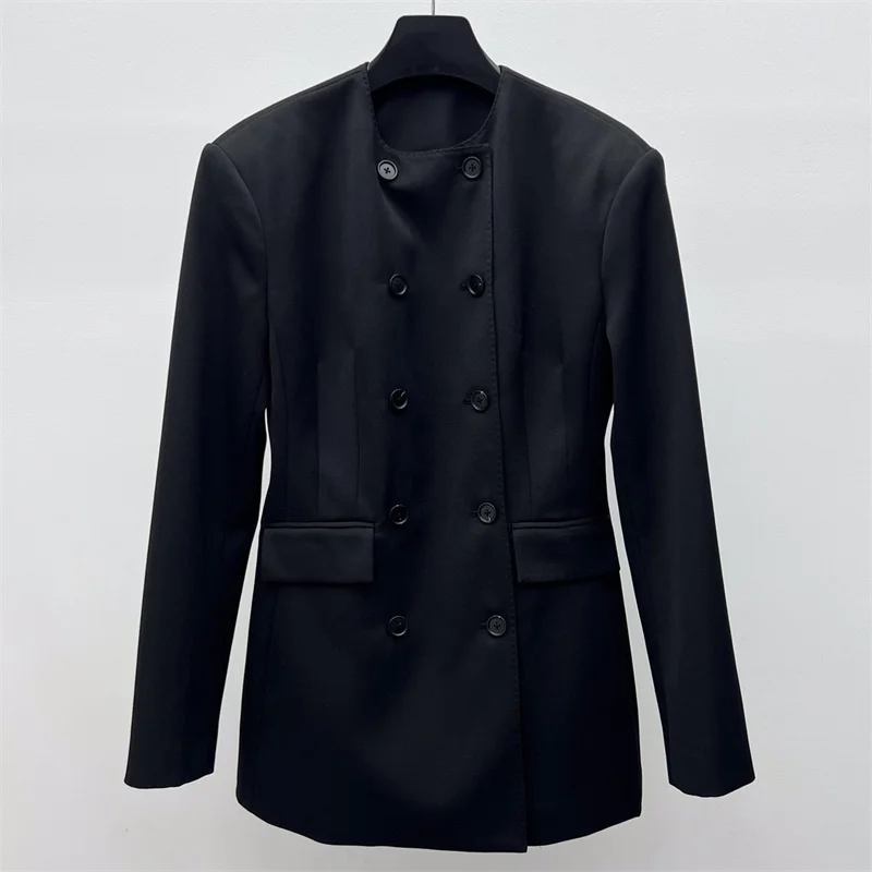 Immagine 3: Giacca da donna 2026 estiva nuova, doppiopetto, slim fit, a maniche lunghe, in misto lana, casual, lunga, stile gonna a abito